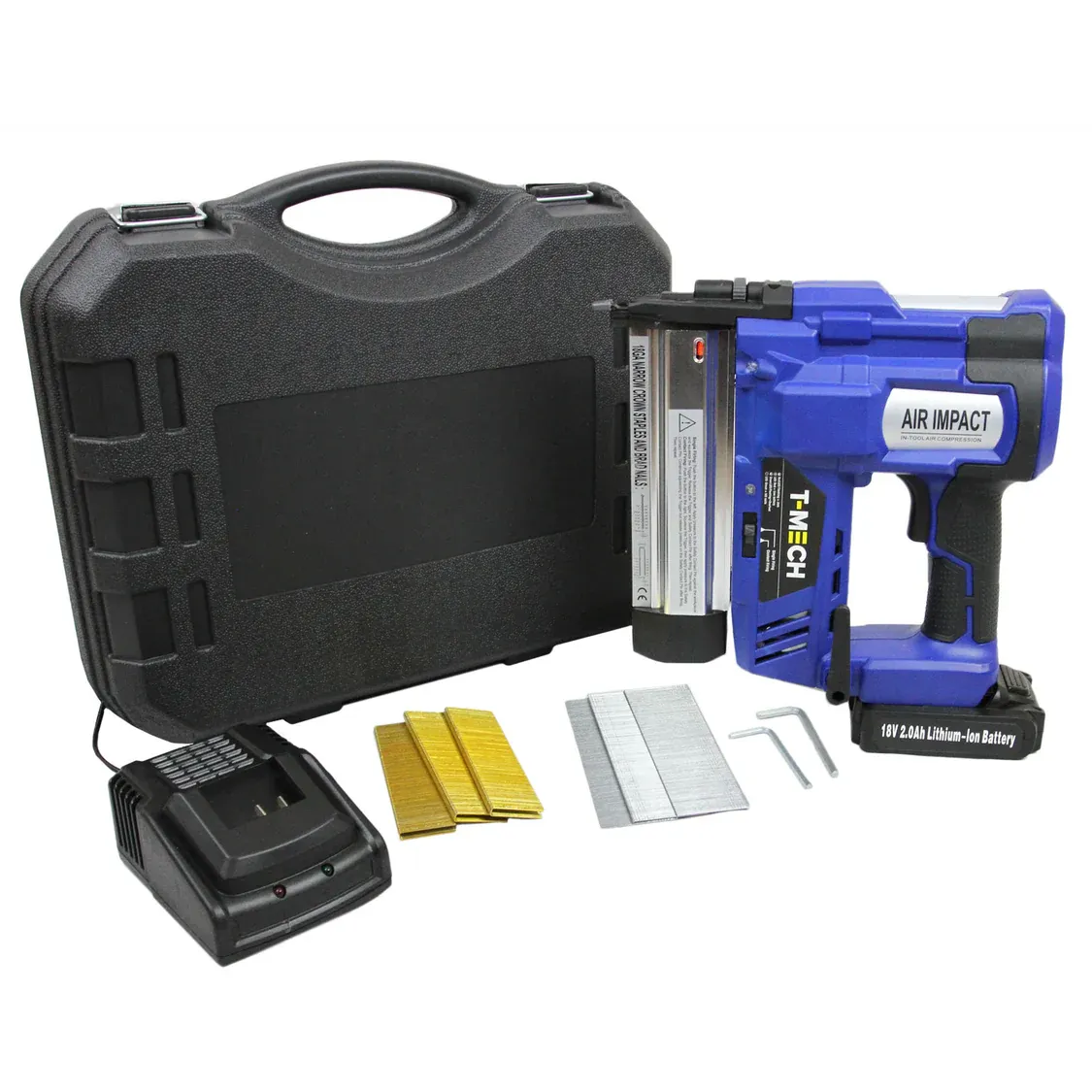 T‑Mech 2‑in‑1 Nagelpistole/Elektrotacker – 18 V, 100 Schüsse/Min, 50‑Min Schnellladung, inkl. Nägel &amp; Klammern