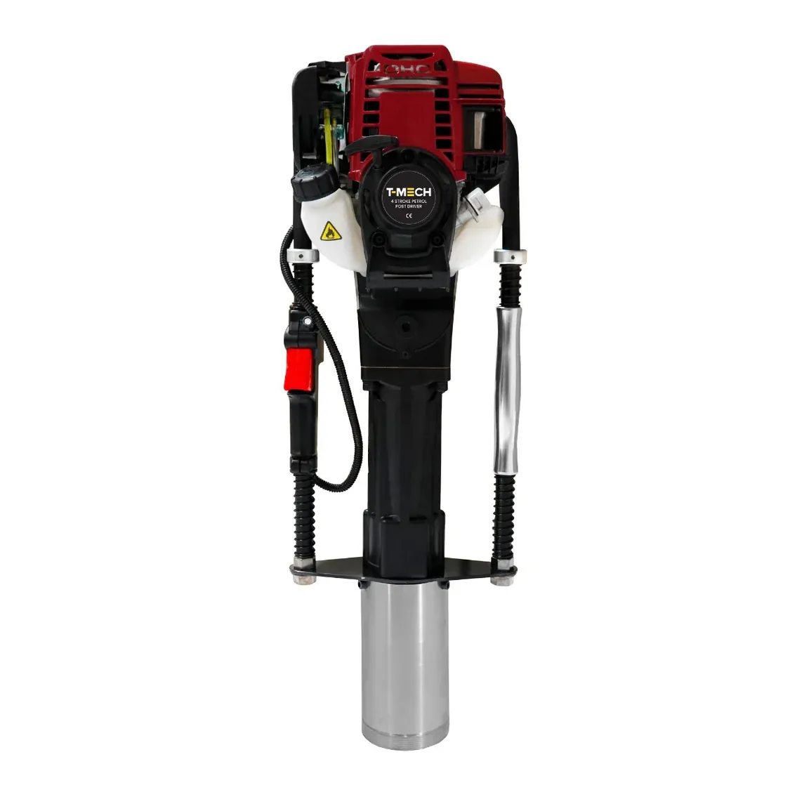 4‑Takt Benzin‑Pfahlramme – 37,7 cm³, bis 55,6 J Schlagenergie, 700–1350 U/min, inkl. 4 Aufsätze &amp; Koffer
