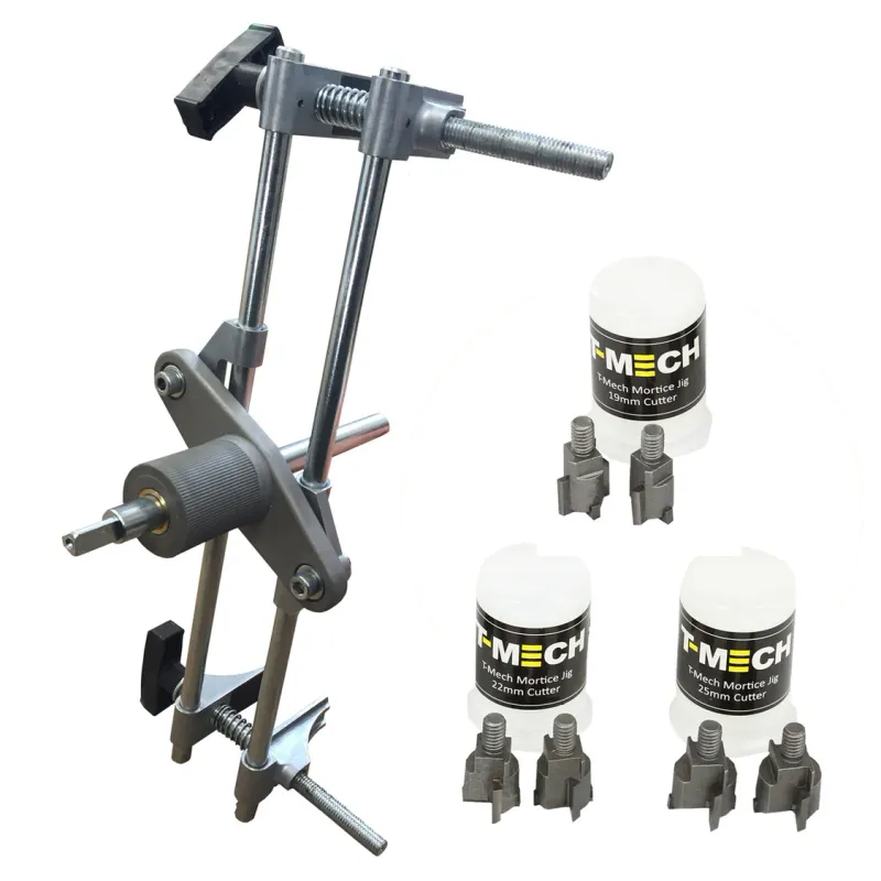Fräsvorrichtung für Schlosstaschen (Mortiser Jig) – selbstzentrierend, für 30–85 mm Türen, inkl. 6 HM‑Fräser