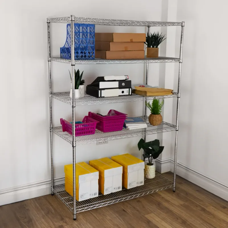 5‑stufiges Drahtregal, 120 x 60 x 180 cm – verchromter Stahl, 1000 kg gesamt, höhenverstellbar, verstellbare Füsse