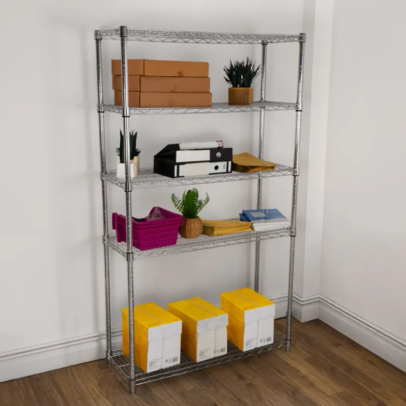 5‑stufiges Drahtregal, 120 x 45 x 180 cm – verchromter Stahl, 1000 kg gesamt, höhenverstellbar, verstellbare Füsse