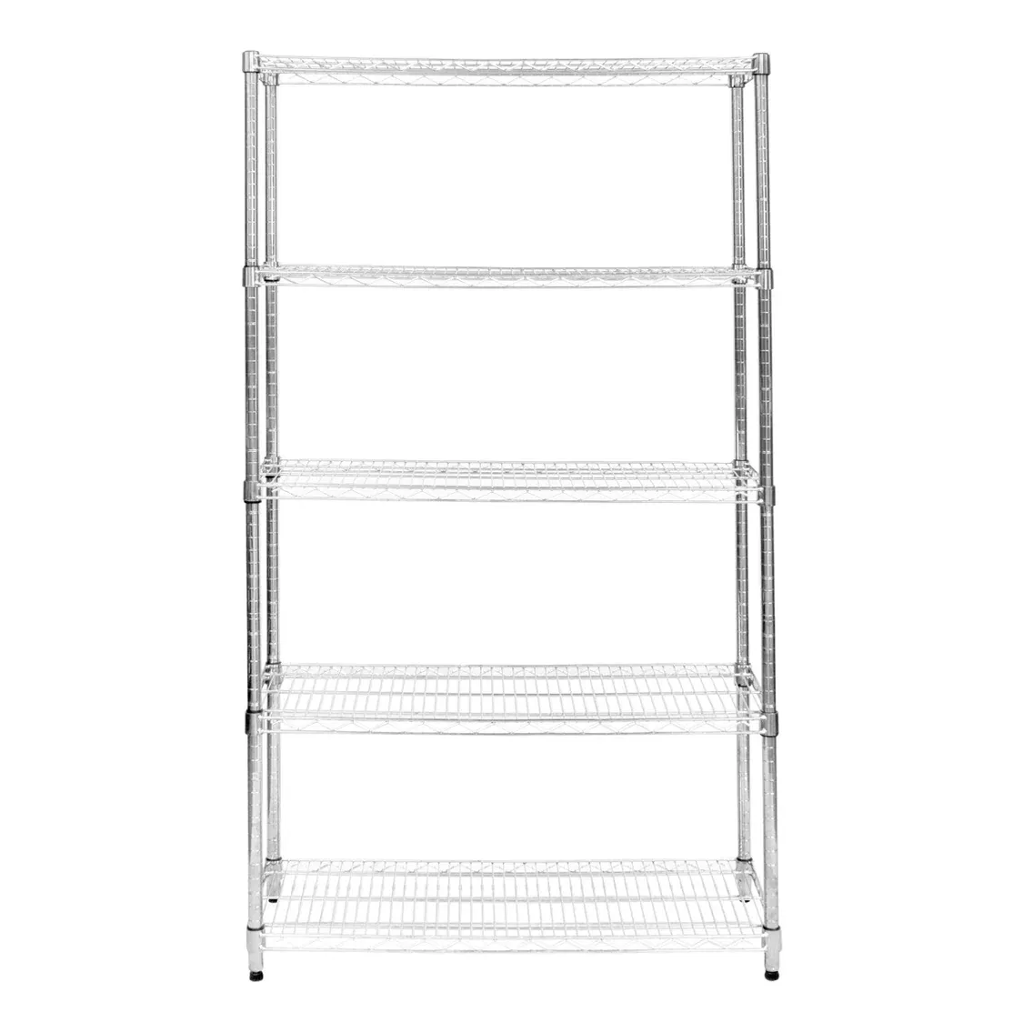 5‑stufiges Drahtregal, 120 x 45 x 180 cm – verchromter Stahl, 1000 kg gesamt, höhenverstellbar, verstellbare Füsse