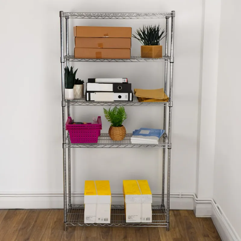 5‑stufiges Drahtregal, 90 x 35 x 180 cm – verchromter Stahl, 1000 kg gesamt, höhenverstellbar, verstellbare Füsse