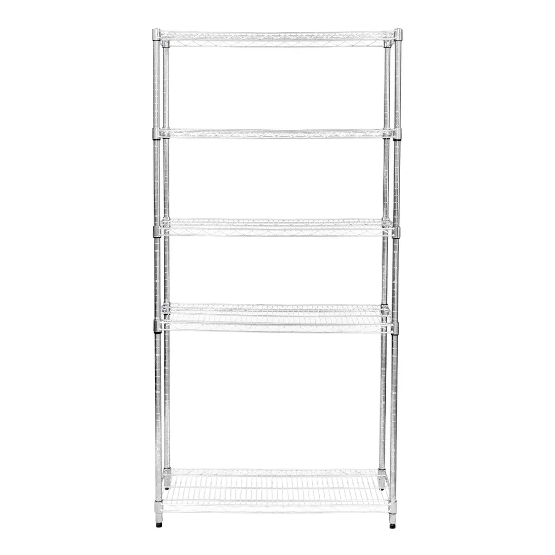 5‑stufiges Drahtregal, 90 x 45 x 180 cm – verchromter Stahl, 1000 kg gesamt, höhenverstellbar, verstellbare Füsse