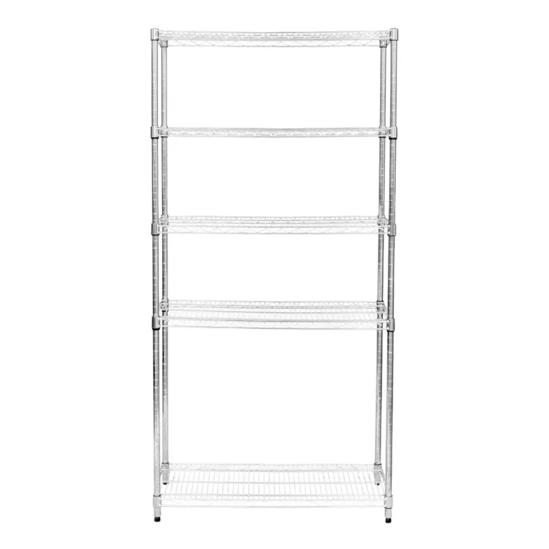 5‑stufiges Drahtregal, 90 x 45 x 180 cm – verchromter Stahl, 1000 kg gesamt, höhenverstellbar, verstellbare Füsse