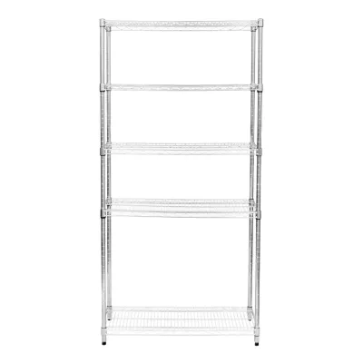 5‑stufiges Drahtregal, 90 x 45 x 180 cm – verchromter Stahl, 1000 kg gesamt, höhenverstellbar, verstellbare Füsse