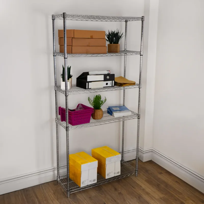 5‑stufiges Drahtregal, 90 x 45 x 180 cm – verchromter Stahl, 1000 kg gesamt, höhenverstellbar, verstellbare Füsse