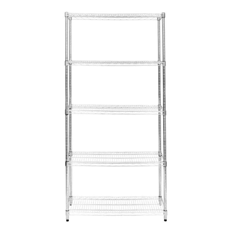 5‑stufiges Drahtregal, 90 x 35 x 180 cm – verchromter Stahl, 1000 kg gesamt, höhenverstellbar, verstellbare Füsse