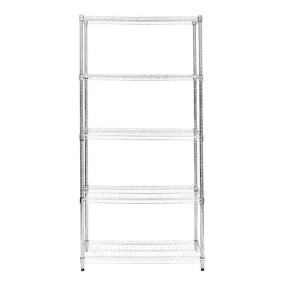5‑stufiges Drahtregal, 90 x 35 x 180 cm – verchromter Stahl, 1000 kg gesamt, höhenverstellbar, verstellbare Füsse