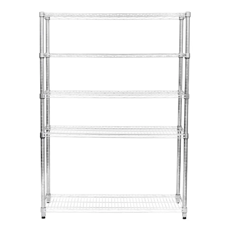 5‑stufiges Drahtregal, 150 x 45 x 180 cm – verchromter Stahl, 1000 kg gesamt, höhenverstellbar, verstellbare Füsse