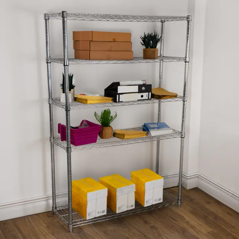 5‑stufiges Drahtregal, 150 x 45 x 180 cm – verchromter Stahl, 1000 kg gesamt, höhenverstellbar, verstellbare Füsse