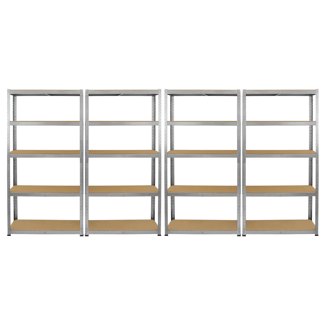 Set: 4 x Galwix Schwerlastregal 90 x 30 x 180 cm – 5 Böden, 150 kg je Boden, galvanisiert, schraubenlos