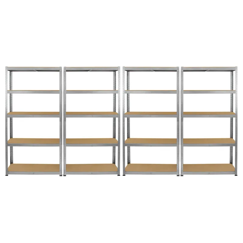 Set: Galwix Eckregal + 4 x 90 cm Werkstattregale – galvanisierter Stahl, schraubenlos, MDF‑Böden