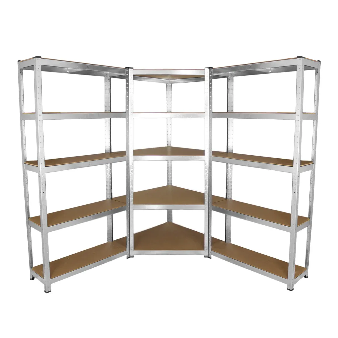 Set: Galwix 90 cm – 1 x Eckregal + 2 x Lagerregal, galvanisierter Stahl, MDF‑Böden, schraubenlos