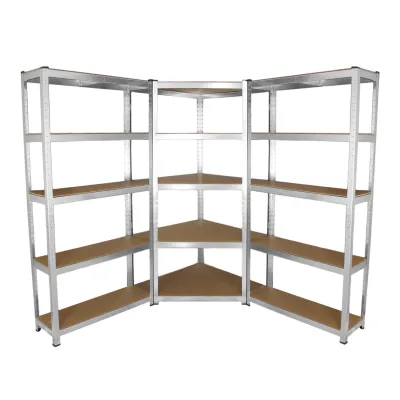 Set: Galwix 90 cm – 1 x Eckregal + 2 x Lagerregal, galvanisierter Stahl, MDF‑Böden, schraubenlos
