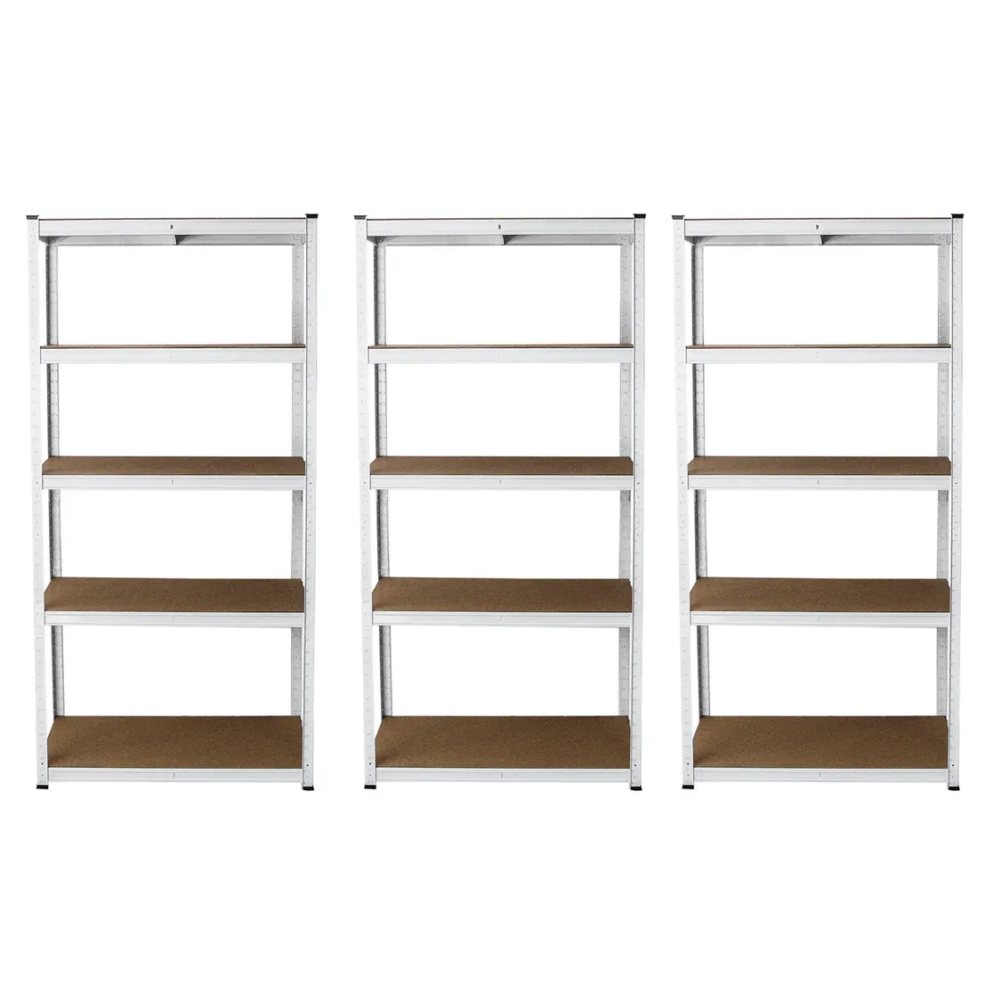 Set: 3 x E‑Rax Lagerregal 90 x 40 x 180 cm, Weiss – 5 Böden, 200 kg/Boden, Stahl, schraubenlos