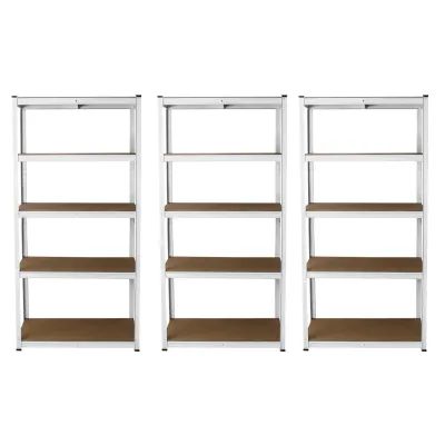 Set: 3 x E‑Rax Lagerregal 90 x 40 x 180 cm, Weiss – 5 Böden, 200 kg/Boden, Stahl, schraubenlos