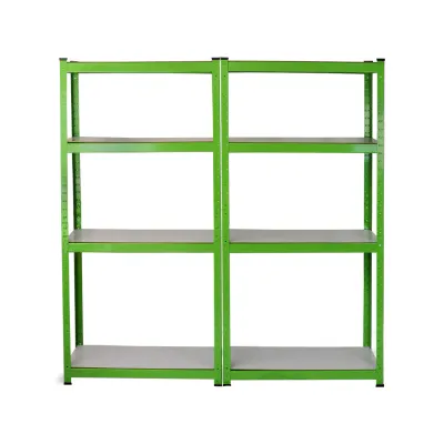 Set: 2 x E‑Rax Lagerregal 90 x 40 x 180 cm, Grün – 175 kg/Boden, schraubenlos, Stahlrahmen, MDF‑Böden