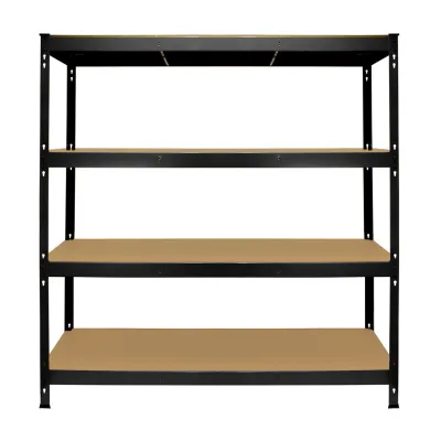 Q‑Rax Werkstattregal 160 x 160 x 60 cm, Schwarz – 4 Böden, schraubenlos, 1,2 mm Stahl, MDF‑Böden