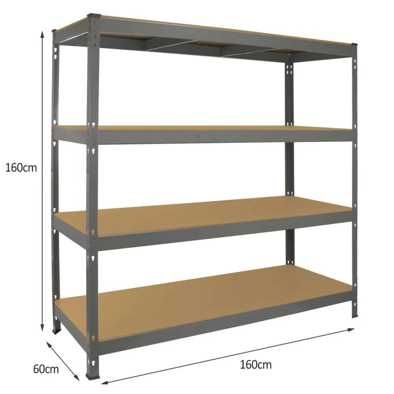 Q‑Rax Lagerregal 160 x 160 x 60 cm, Grau – 4 Böden, 350 kg/Boden, 1,2 mm Stahl, schraubenlos