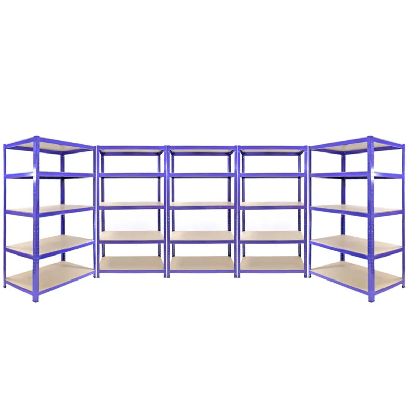 Set: 5 x Q‑Rax Lagerregale – 3x 180 x 90 x 50 cm + 2x 180 x 120 x 50 cm, Blau – 200 kg/Boden, schraubenlos