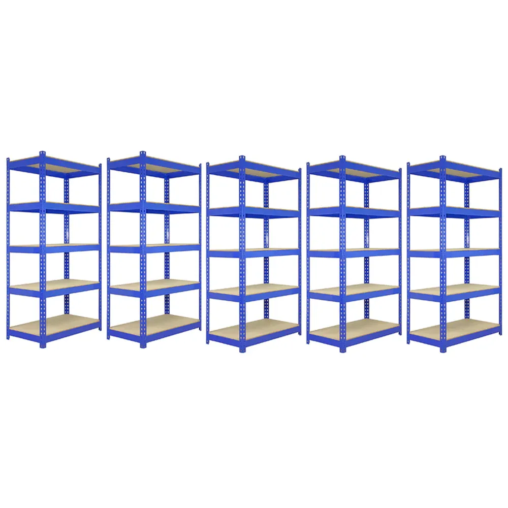 Set: 5 x Q‑Rax Lagerregal 180 x 90 x 50 cm, Blau – 5 Böden, 200 kg/Boden, schraubenlos, verstellbar