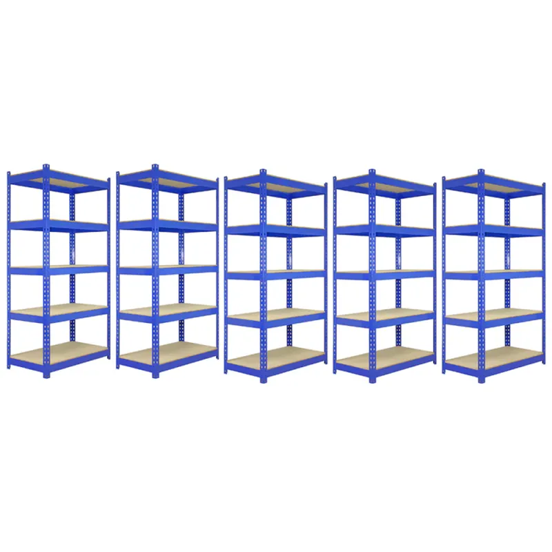 Set: 5 x Q‑Rax Lagerregal 180 x 90 x 50 cm, Blau – 5 Böden, 200 kg/Boden, schraubenlos, verstellbar