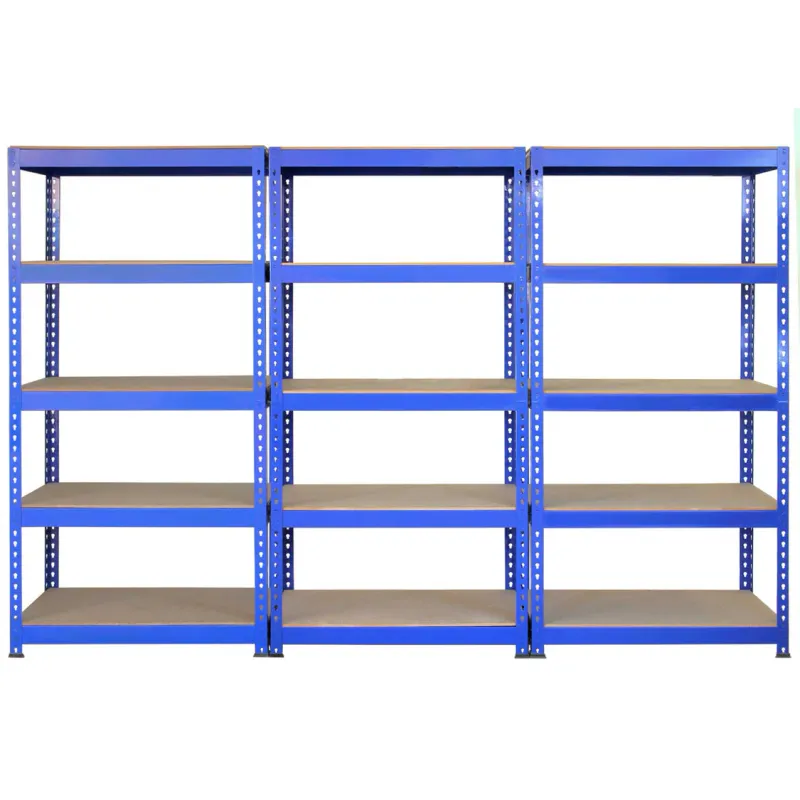 Set: 3 x Q‑Rax Lagerregal 90 x 50 x 180 cm, Blau – 5 Böden, 200 kg/Boden, 1,2 mm Stahl, schraubenlos