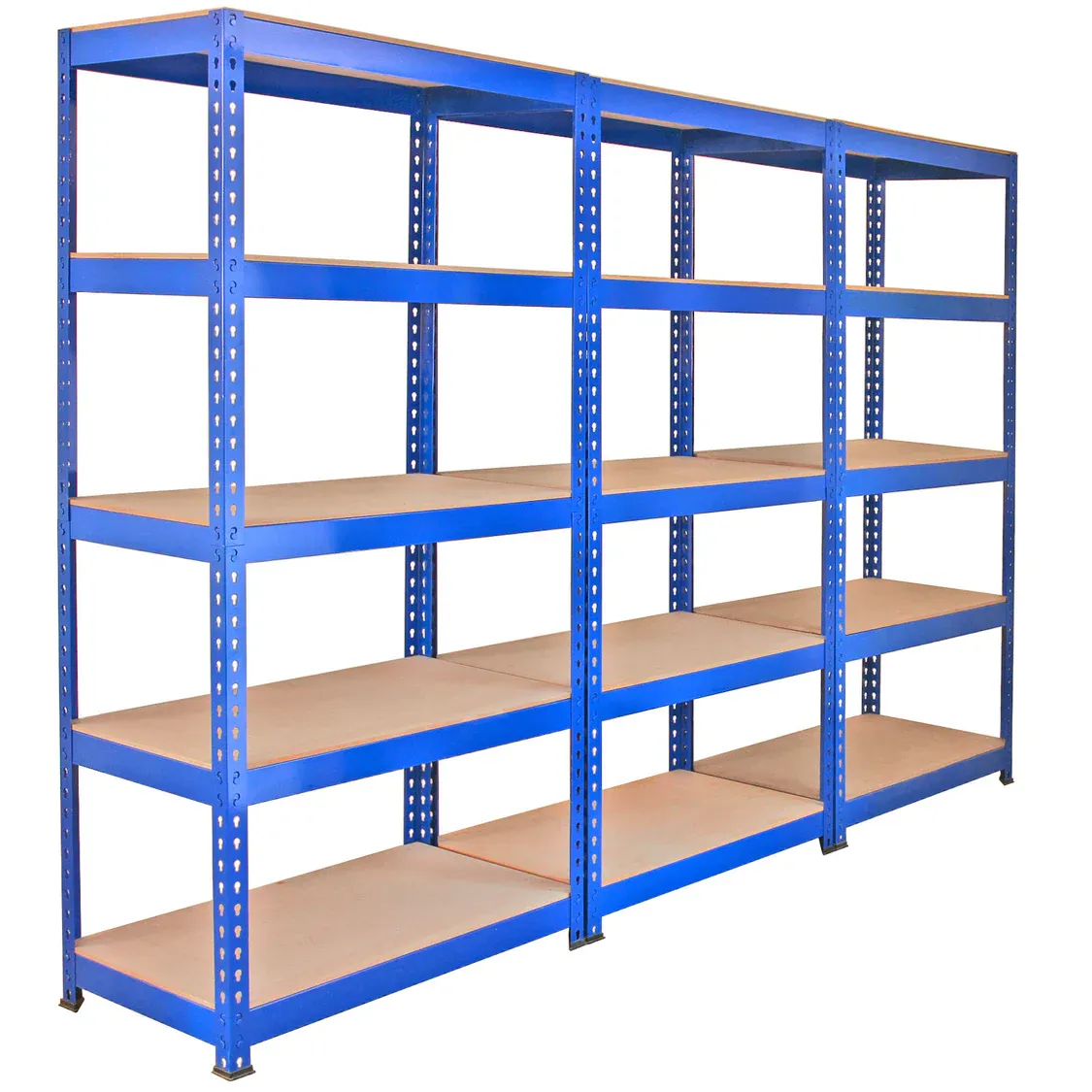 Set: 3 x Q‑Rax Lagerregal 90 x 50 x 180 cm, Blau – 5 Böden, 200 kg/Boden, 1,2 mm Stahl, schraubenlos