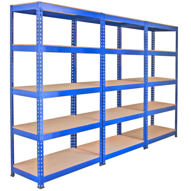 Set: 3 x Q‑Rax Lagerregal 90 x 50 x 180 cm, Blau – 5 Böden, 200 kg/Boden, 1,2 mm Stahl, schraubenlos