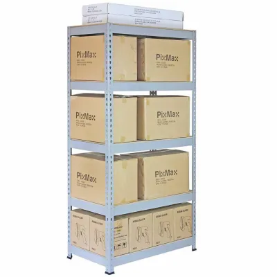 Set: 10 x Q‑Rax Metallregal 90 x 50 x 182,5 cm, Grau – 5 Böden, 200 kg/Boden, schraubenlos, 8 mm MDF