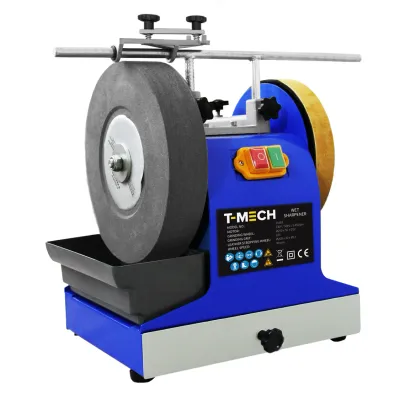 Nass‑Schleifmaschine 200 W – 250 mm Schleifrad, Leder‑Abziehscheibe, inkl. Ölstein &amp; Metallpolitur