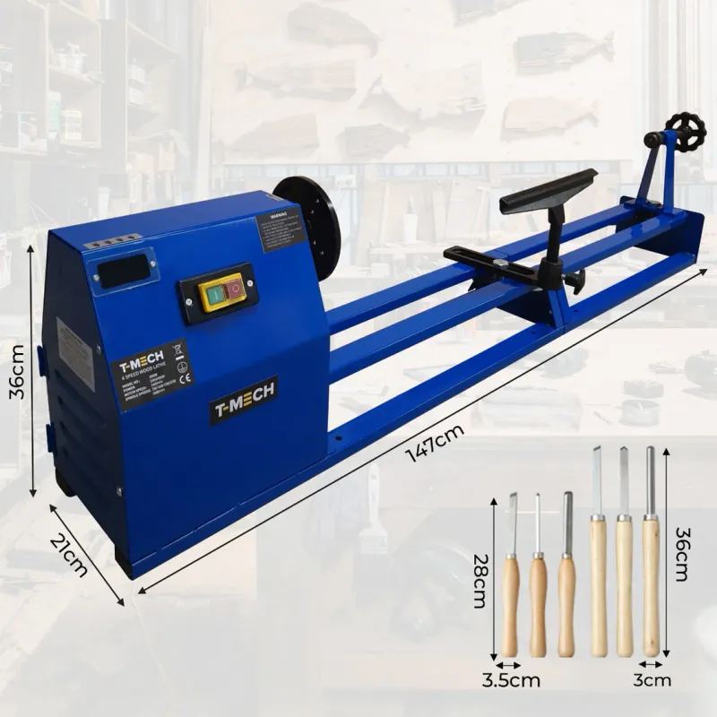 Drechselbank 400 W – 1 m Spitzenweite, 4 Drehzahlen (810–2480 RPM), Ø 350 mm, inkl. 6 Meissel