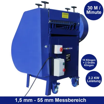 Kabelschälmaschine 55 mm – 2,2 kW, automatisch, 600–2800 kg/Tag, 10+2 Klingen, Not‑Aus, CE