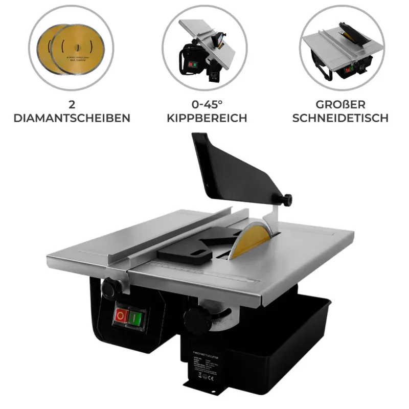 Elektrischer Fliesenschneider 600 W, 230 V – 180 mm Scheiben, 35 mm Tiefe, 0–45° Tisch, 330 x 360 mm