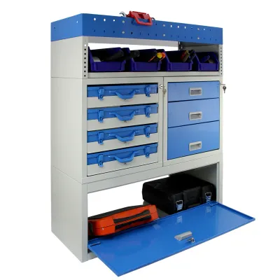 Fahrzeugeinrichtung/Autoregal – Stahl, abschliessbar, 101,6 x 36 x 117,8 cm, Schubladen & Kisten, Blau