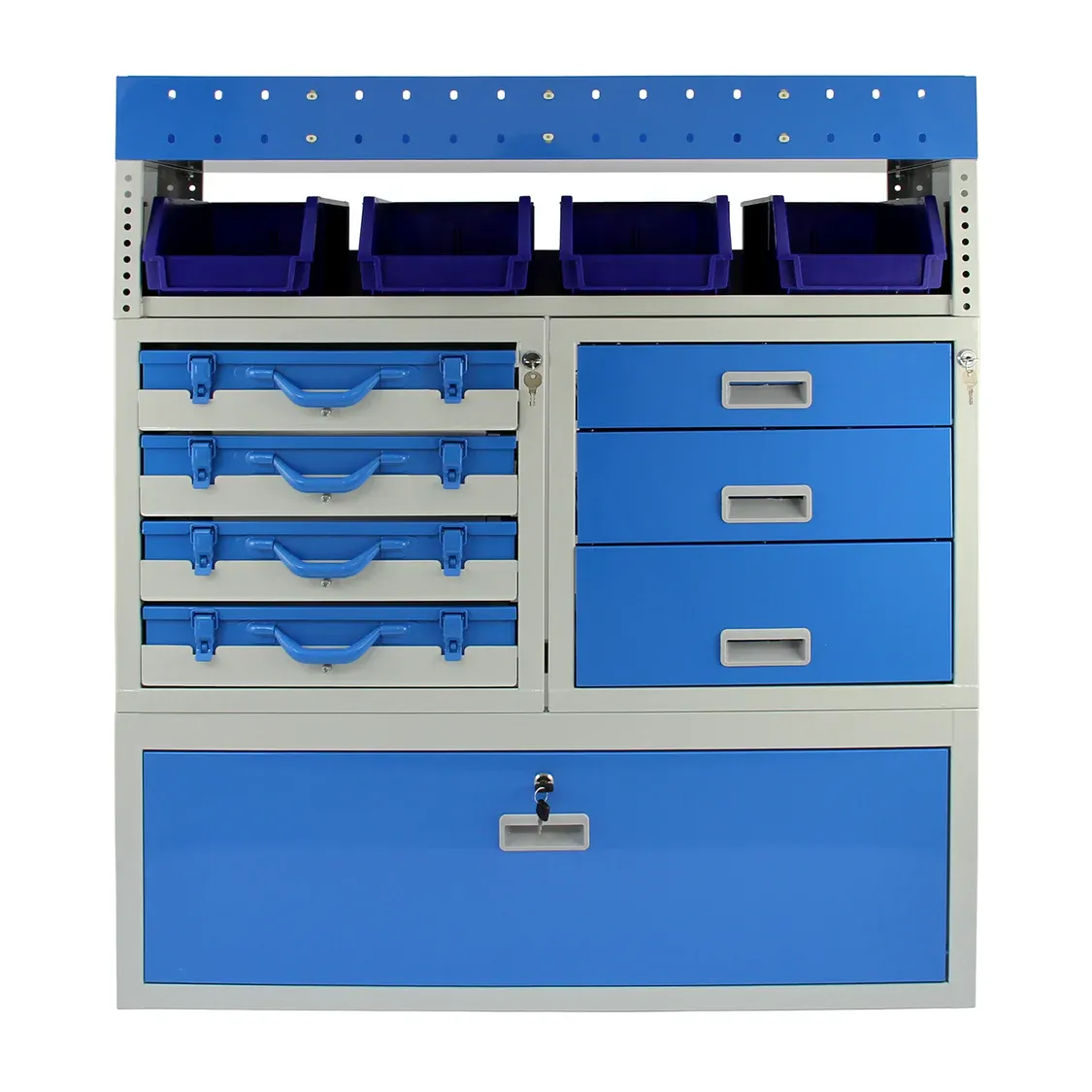 Fahrzeugeinrichtung/Autoregal – Stahl, abschliessbar, 101,6 x 36 x 117,8 cm, Schubladen &amp; Kisten, Blau