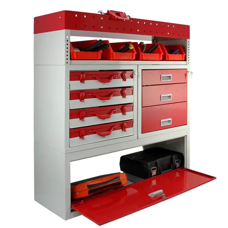 Fahrzeugeinrichtung/Autoregal – Stahl, Grau/Rot, 101,6 x 36 x 117,8 cm, abschliessbar, Schubladen &amp; Kisten