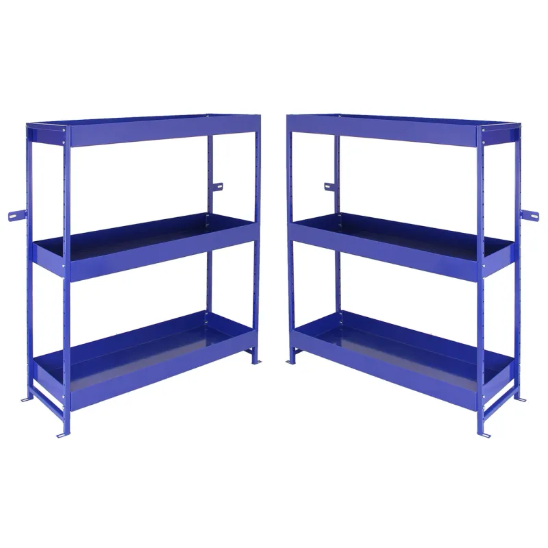 Set: 2 x Fahrzeugeinrichtung Auto‑Regal – Stahl, Blau, 101 x 36 x 116 cm, 6 Böden (4 höhenverstellbar), pulverbeschichtet