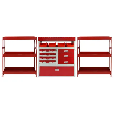 Set: Firecracker Fahrzeugeinrichtung – abschliessbare Regaleinheit + 2 Volcano Regale, Stahl, 116,5 x 115 x 34,8 cm, 60 kg