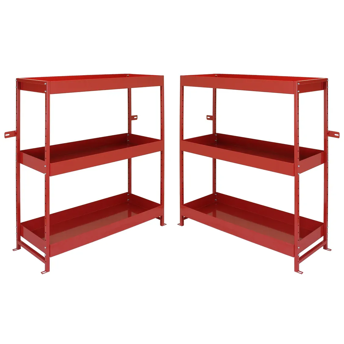 Set: 2 x Fahrzeugeinrichtung Auto‑Regal – Stahl, Rot, 101 x 36 x 116 cm, 6 Böden (4 höhenverstellbar), pulverbeschichtet