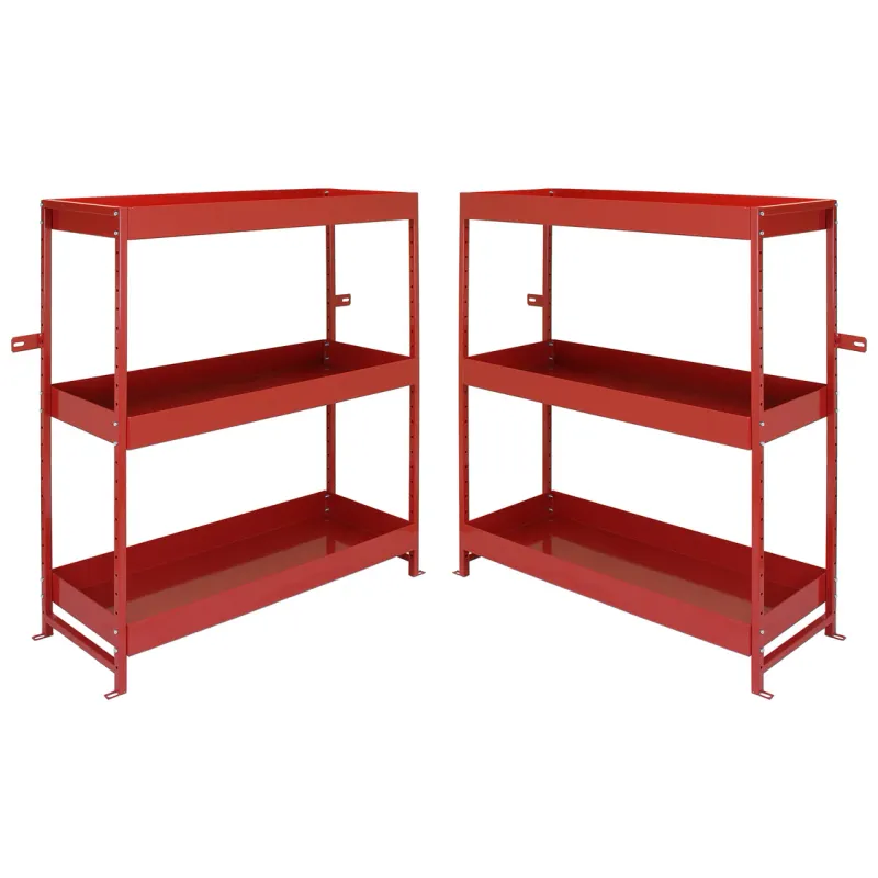 Set: 2 x Fahrzeugeinrichtung Auto‑Regal – Stahl, Rot, 101 x 36 x 116 cm, 6 Böden (4 höhenverstellbar), pulverbeschichtet