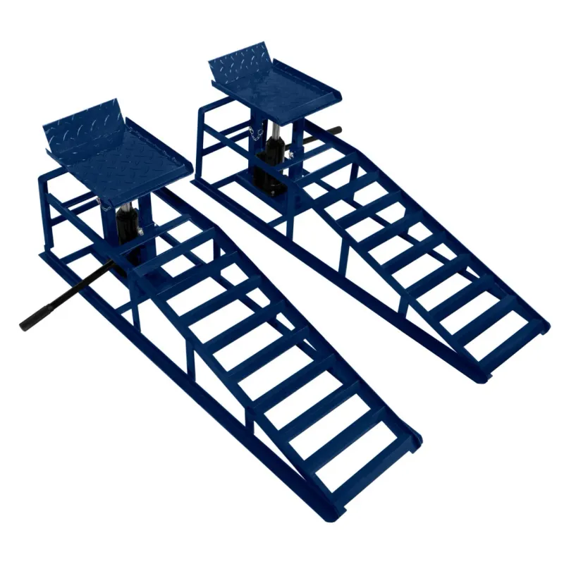 Hydraulische Auffahrrampen (Set, 3 t) – 2x Rampen mit Wagenheber, 305–390 mm Hub, 340 x 260 mm