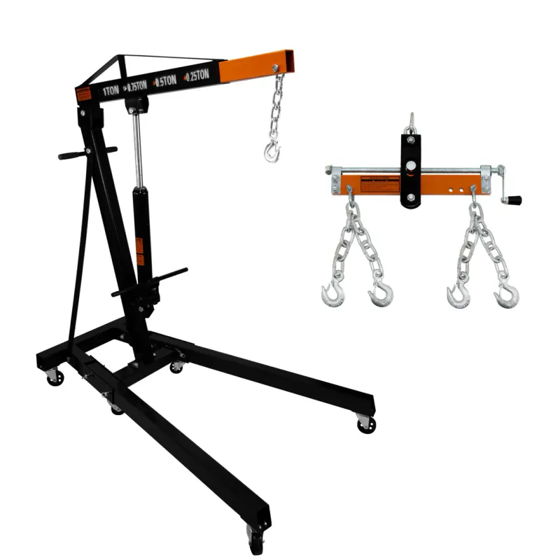 Set: 1‑t Motorkran + Lastnivellierer 900 kg – hydraulisch, klappbar, 4 JIB‑Positionen, bis 204 cm Hub