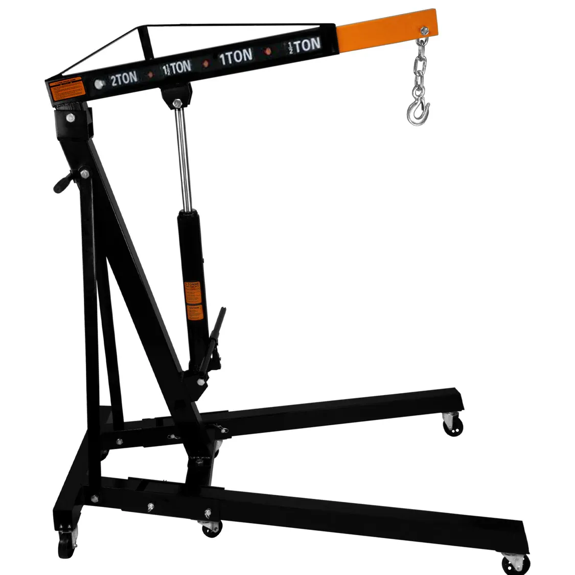 VivaLaCasa Werkstattkran 2 t – hydraulischer Motorkran, 4 JIB‑Positionen, klappbar, 223 cm Hub, 6 Rollen, Stahl