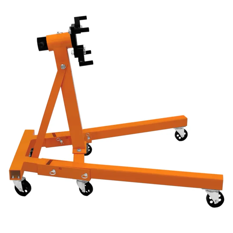 Motorständer 900 kg – klappbar, 360° drehbar, 6 Rollen (2 mit Bremse), 810 mm Arbeitshöhe, Stahl
