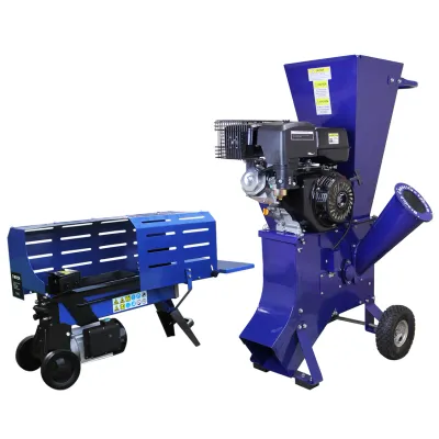Set: Holzspalter 5 t (370 mm) + T‑Mech Holzhäcksler 15 PS – inkl. Sicherheitsausrüstung