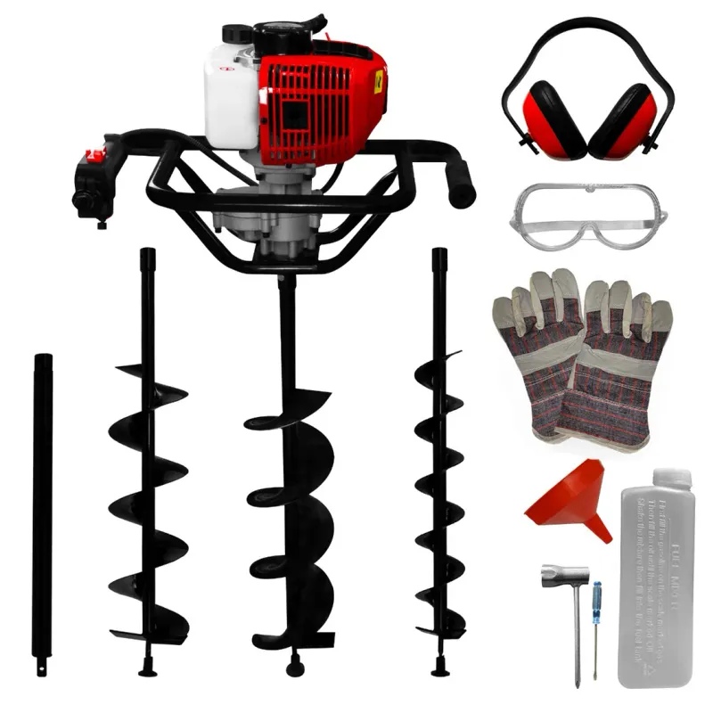 Benzin‑Erdbohrer 52 ccm (3 PS) – 2‑Takt, 3 Aufsätze 10/15/20 cm, Verlängerung 60 cm, 1,2‑L Tank, Sicherheitsset