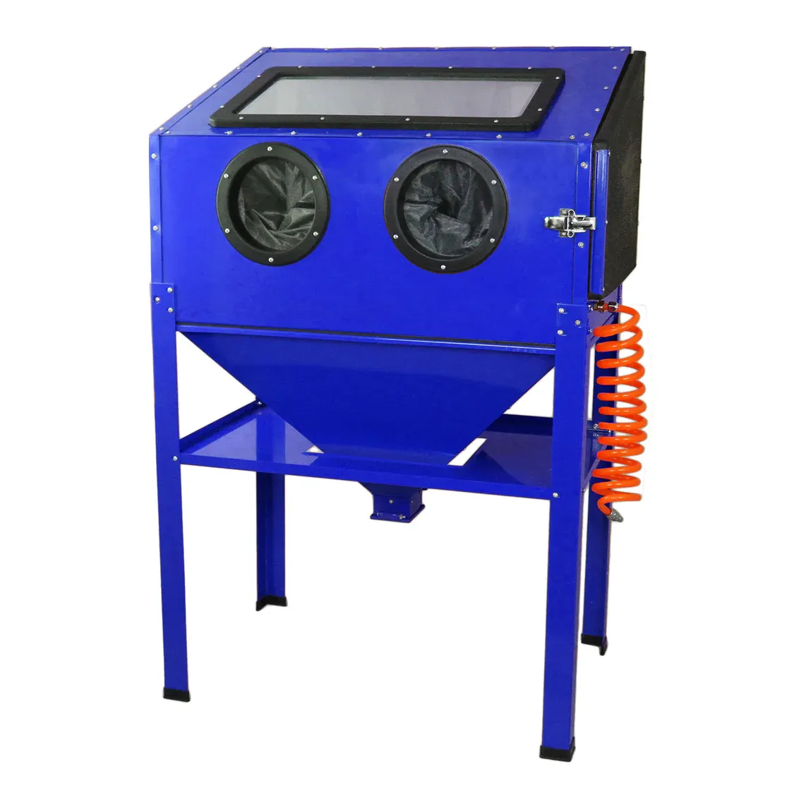 Sandstrahlkabine 220 L – LED‑Beleuchtung, 4 Keramikdüsen, 40–80 PSI, 270 L/min, Handschuhe, ¼&quot; NPT