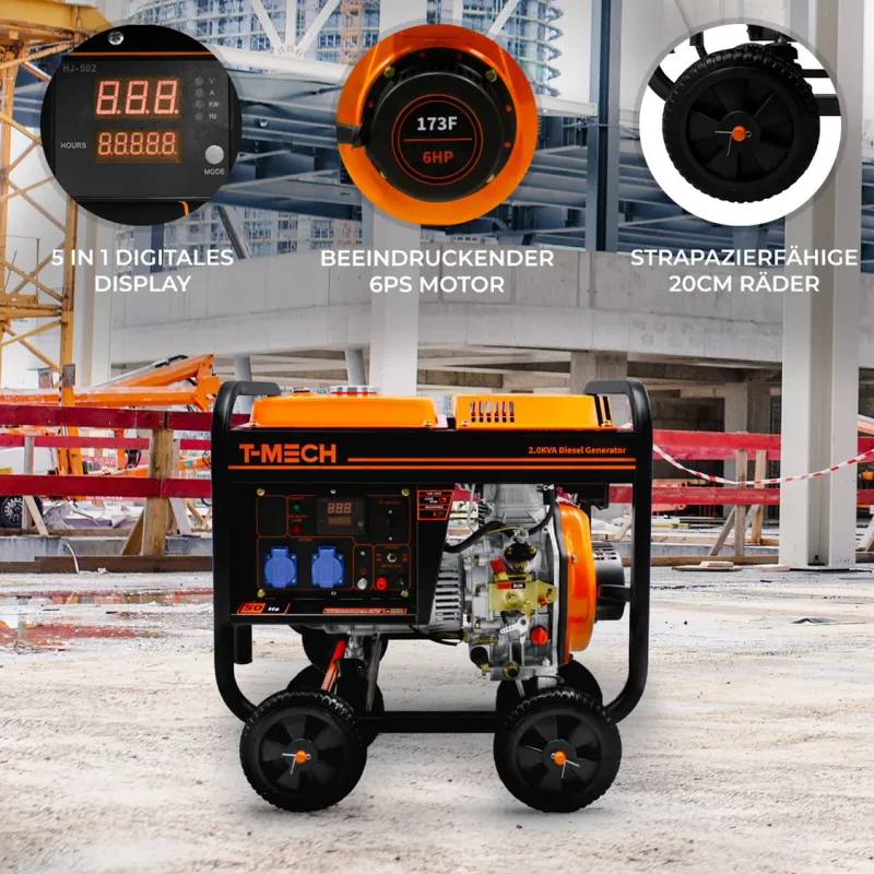 Diesel‑Generator 5,7 kVA, dreiphasig (230/400 V) – ATS, E‑Start, 12,5‑L Tank, 14 h Laufzeit,